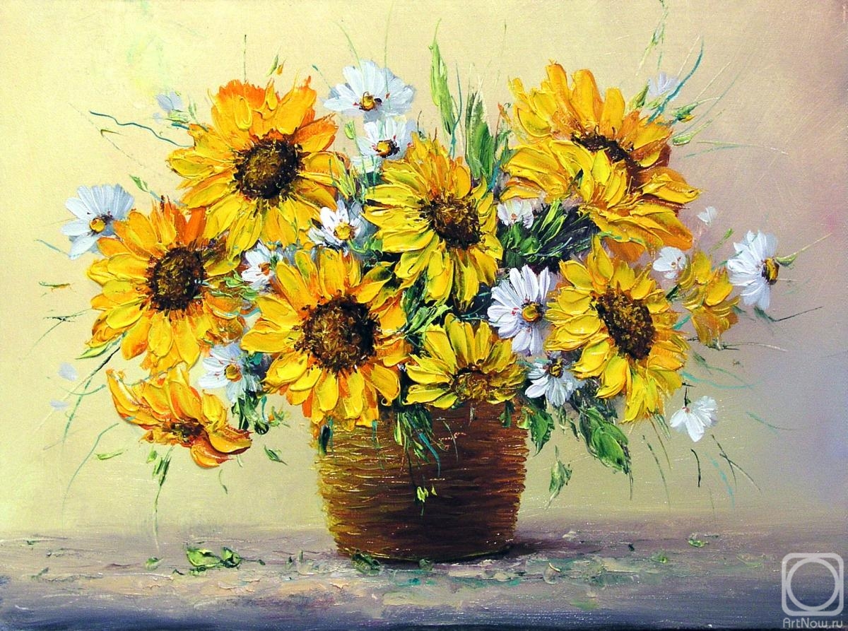 Generalov Eugene. Sunflowers and camomiles in basket
