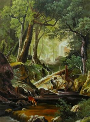 Copy of Albert Bierstadt's painting. White Mountains (Deer By The Stream). Romm Alexandr