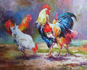 Rooster and hens. Kruglova Irina