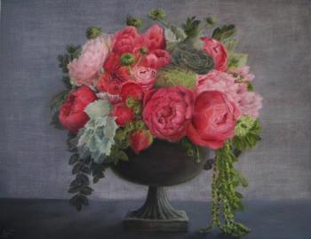 A bouquet of peonies in an amphora