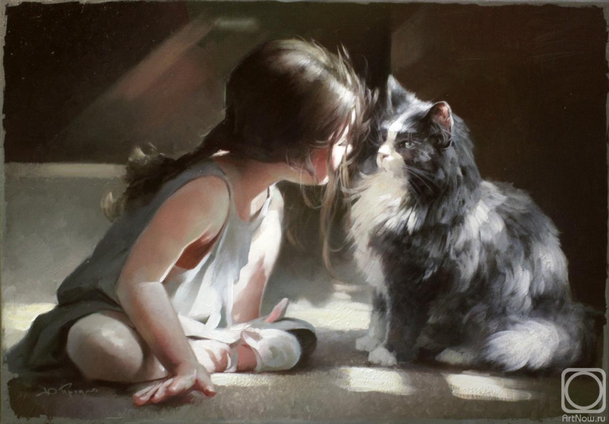 Pryadko Yuri. Girl with cat, playing