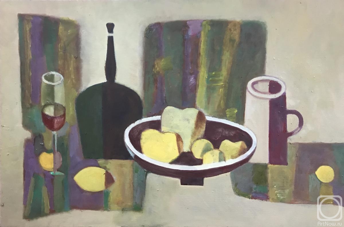 Bykov Sergey. Bottle, fruit and a mug