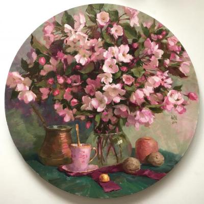 Still life with a pink apple tree. Nepokytaya Julia