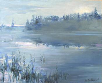 First ice on the river. Evening comes (Landscape Painting For Sell). Lyssenko Andrey