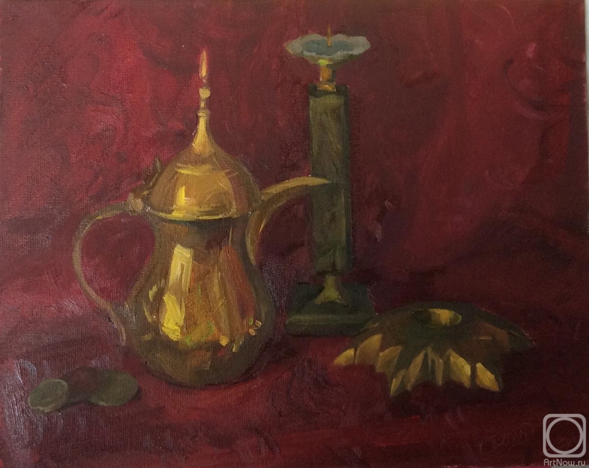 Budaeva Darima. Still life with teapot and candle holder