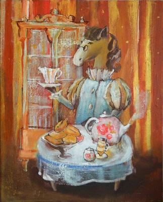 Horse drinks tea. Khrusnova Olga