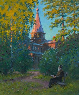 Painting Evening at Temple, Father Seraphim. Alexandrovsky Alexander