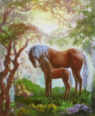 With mom (Painting With Horses). Mavrycheva Lubov