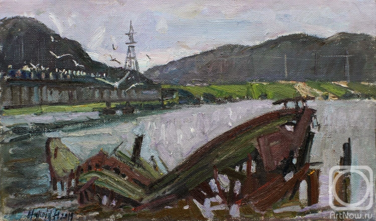 Zhukova Juliya. Old longboat and seagulls