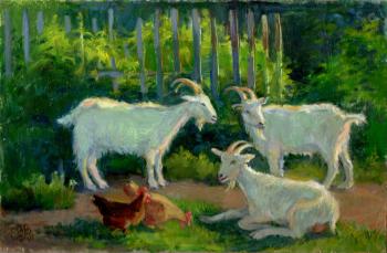 Goats and chickens (etude). Shumakova Elena