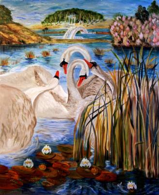 Painting with Swans. Kirillova Juliette