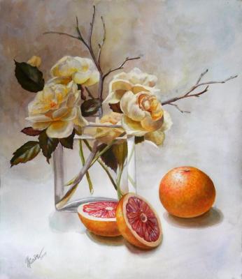 Rose and grapefruit (Vase Painting In Stolbovoy). Zhadenova Natalya