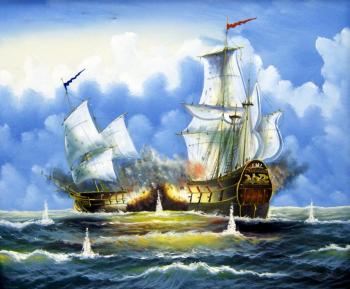 Painting Naval battle. Minaev Sergey