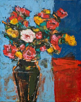Still-life. Bouquet on blue. Sardaryan Ashot