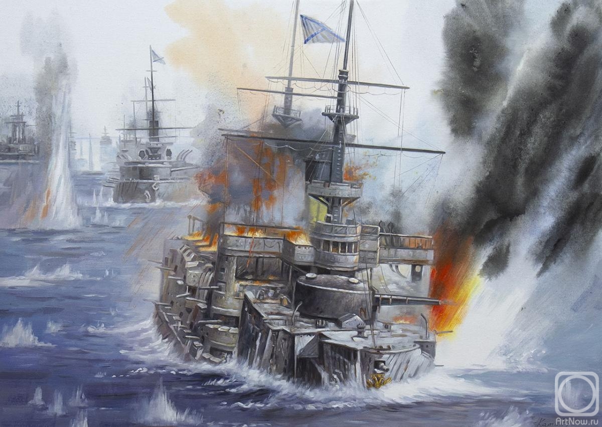 Kamskij Savelij. A copy of the painting by V. S. Emyshev. The death of the squadron battleship Weakening in the Battle of Tsushima