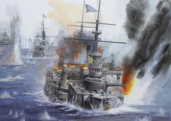 A copy of the painting by V. S. Emyshev. The death of the squadron battleship Weakening in the Battle of Tsushima (Battle Of The Sea). Kamskij Savelij