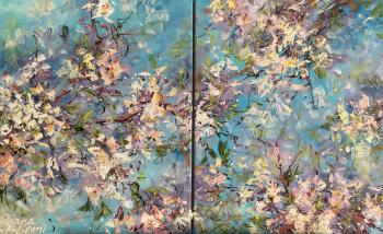 Blooming Almond Tree. Diptych. Malivani Diana