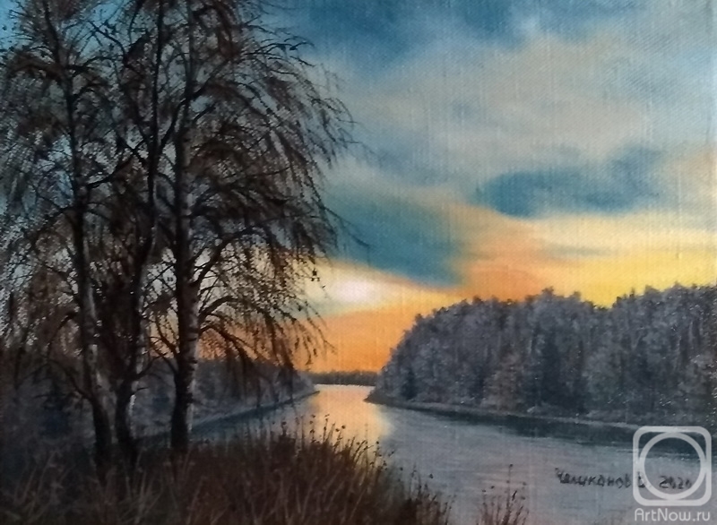 Chelikanov Valeri. Autumn sunset on the river