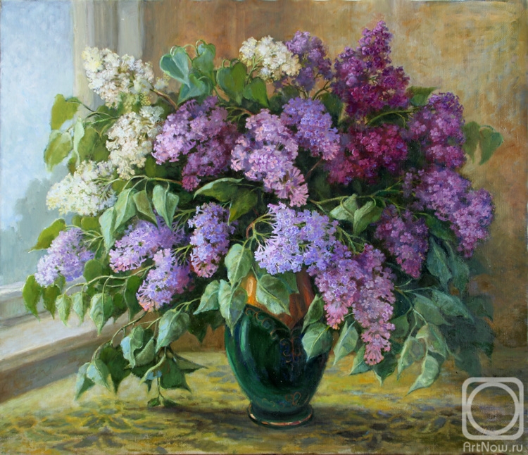 Shumakova Elena. A bouquet of lilacs in a green vase