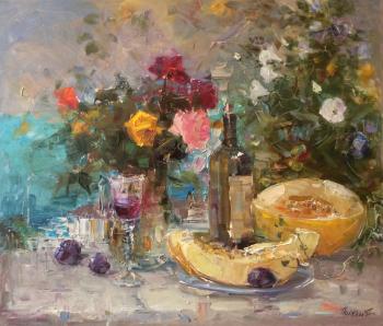 Crimean still life with melon (Painting With A Glass Of Wine). Poluyan Yelena