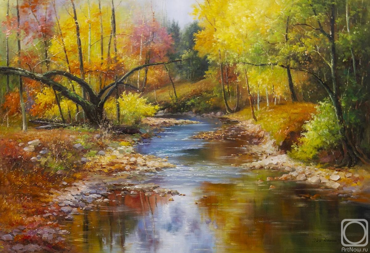 Romm Alexandr. Stream in the forest. Landscape in autumn colors