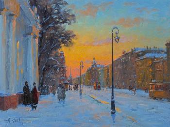 Nevsky Prospect in winter, Saint Petersburg. Alexandrovsky Alexander