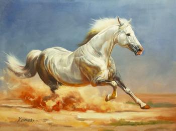 White horse. Faster than the wind. Kamskij Savelij