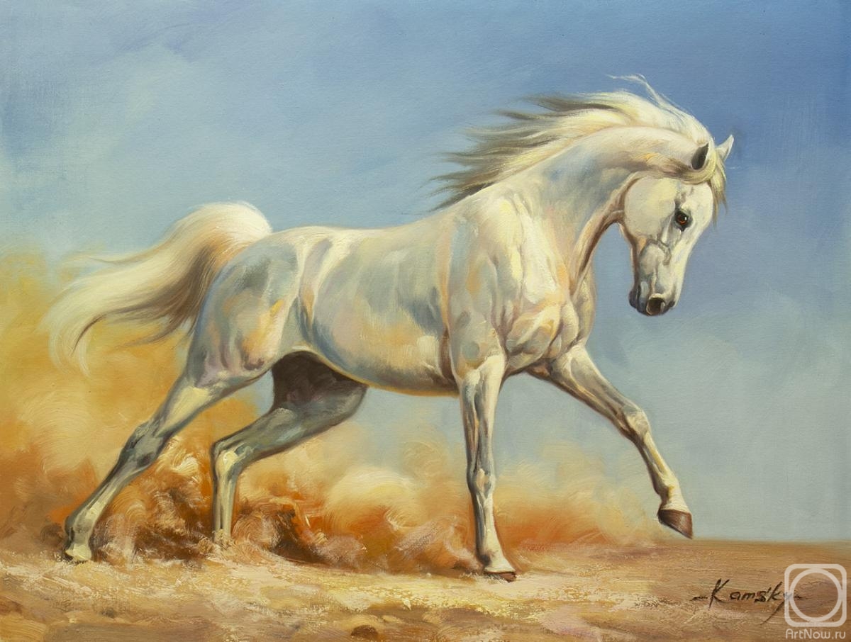 Kamskij Savelij. White horse. Strength and grace