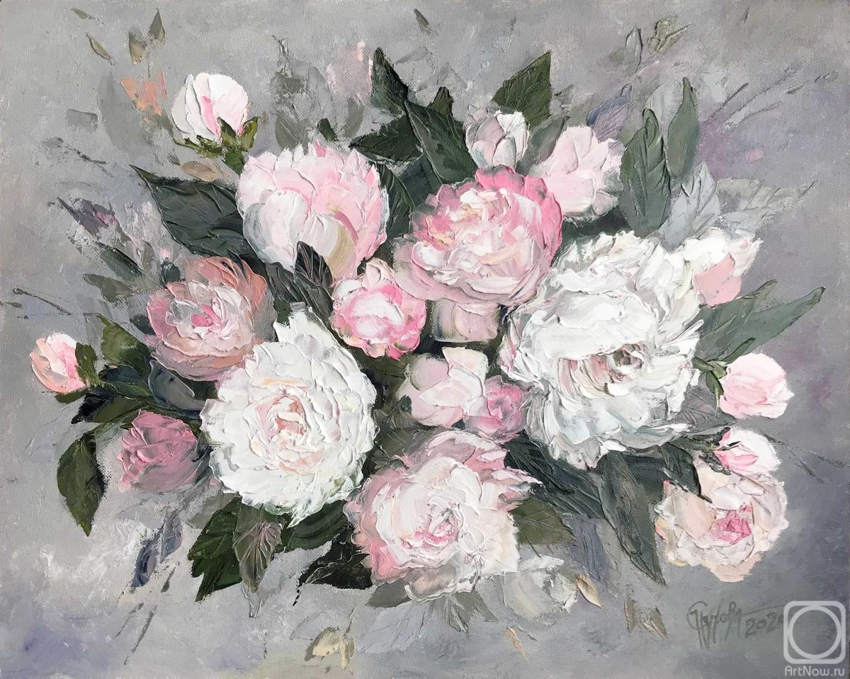 Sukhova Natalya. Peonies and roses on grey