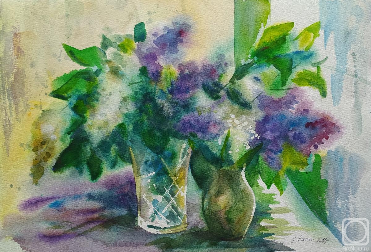 Ripa Elena. Lilacs and lilies of the valley by the window