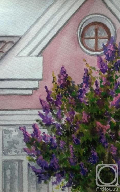 Khubedzheva Nataliya. The lilac Bush near the pink house