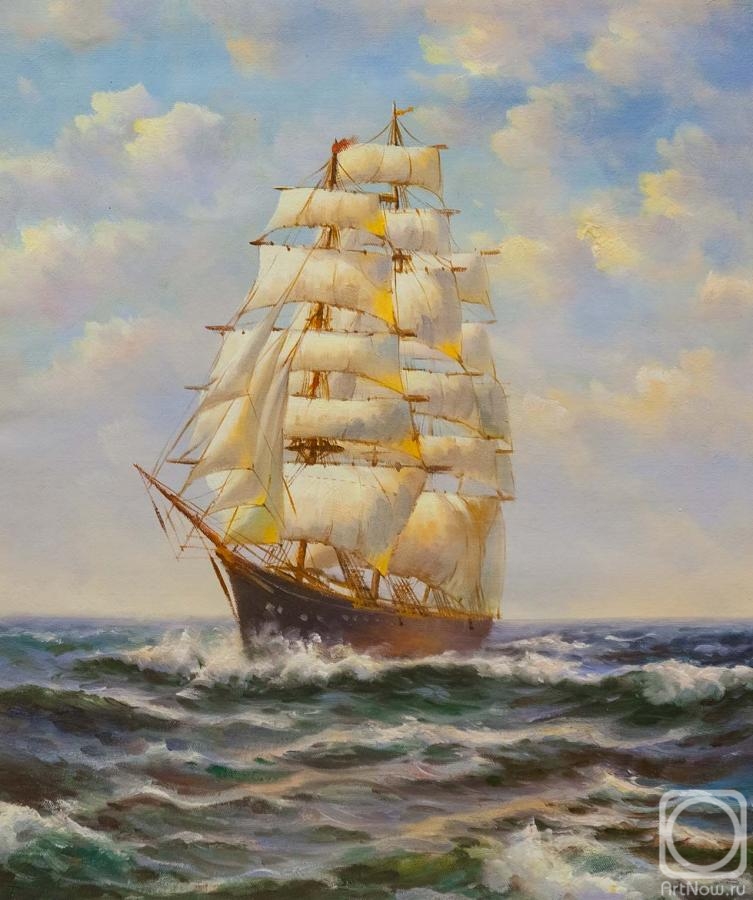 Lagno Daria. Copy of the picture by Dawson Montague (Montague Dawson) On the crest of a wave