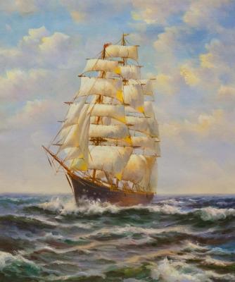 Copy of the picture by Dawson Montague (Montague Dawson) On the crest of a wave. Lagno Daria