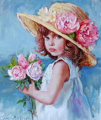 In mom's hat (Girl With A Bouquet Of Roses). Simonova Olga