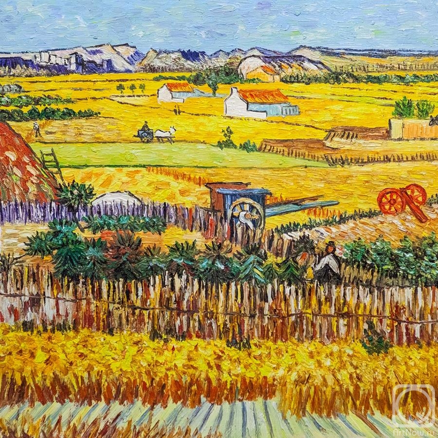 Vlodarchik Andjei. A copy of Van Gogh's painting. Harvest in La Cro, and Montmajeur in the background