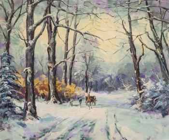 On the road in winter day (Horses In A Wag). Vlodarchik Andjei