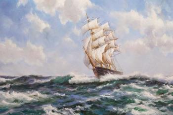 Copy of the picture by Dawson Montague (Montague Dawson) Grace Ross. Cutting the Waves. Lagno Daria