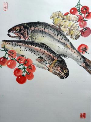 Still life with rainbow trout