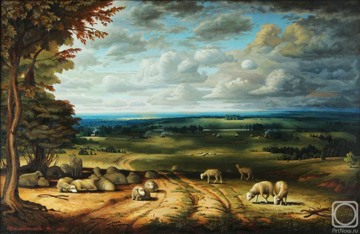 Telyatnikov Arseniy. Landscape with sheep