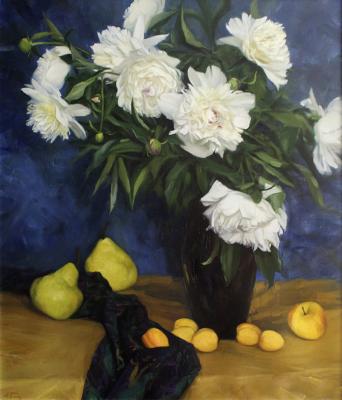 Still life with peonies and pears. Balychev Andrey