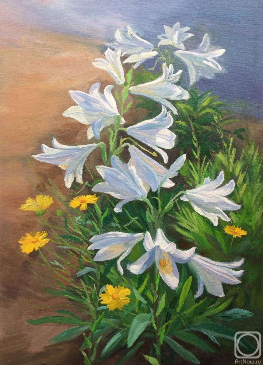 Tsebenko Natalia. Flowerbed with white lilies