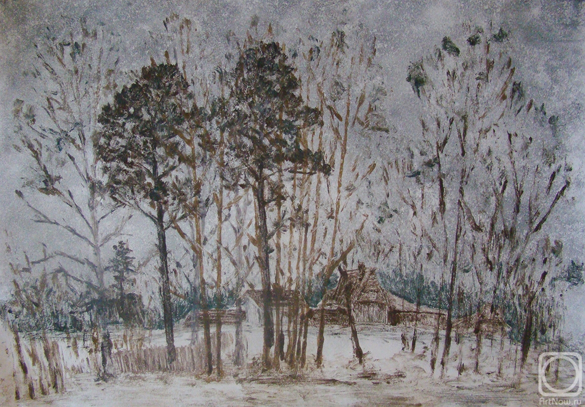 Sannikova Tatyana. Pine trees in front of the village