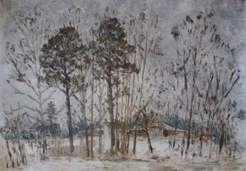 Pine trees in front of the village. Sannikova Tatyana