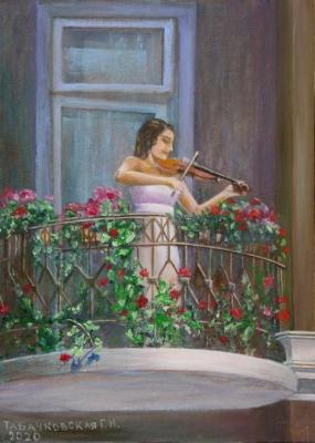 Violinist on the balcony (Flowers On The Balcony). Kudryashov Galina