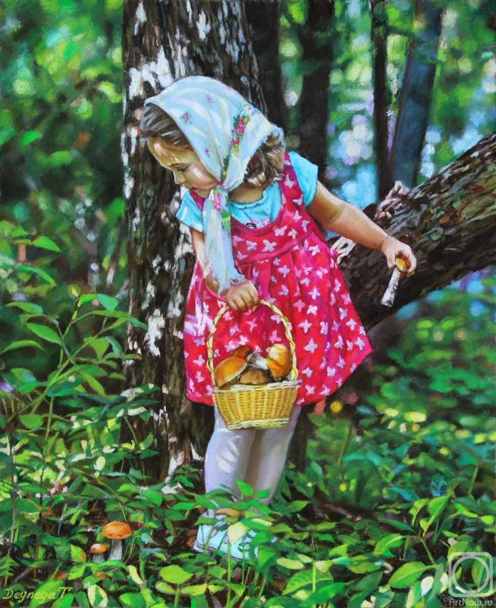 Deynega Tatyana. Girl Picking Mushrooms