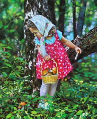 Girl Picking Mushrooms