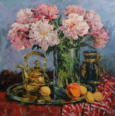 Peonies and fruits