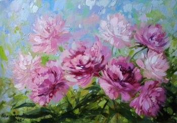 Peonies in the wind (Pink Peonies In The Garden). Gerasimova Natalia
