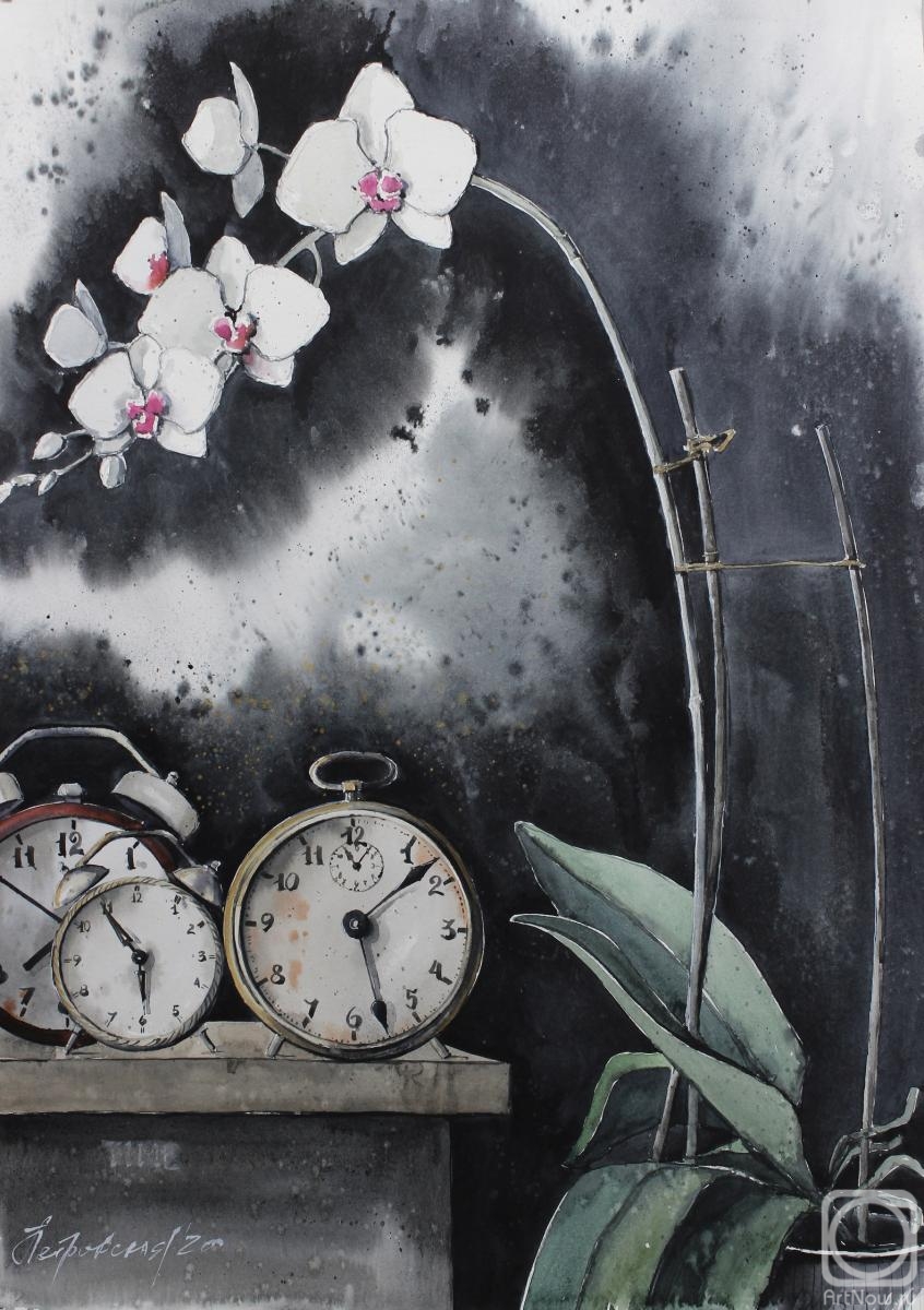 Petrovskaya Irina. Orchid and clocks