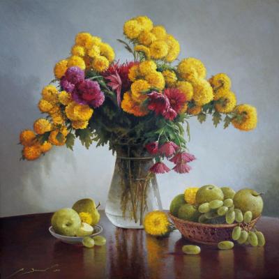 Still life with Yellow Chrysanthemum. Zaitsev Aleksandr